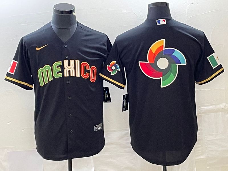 Men 2023 World Cub Mexico Blank Black gold Nike MLB Jersey14